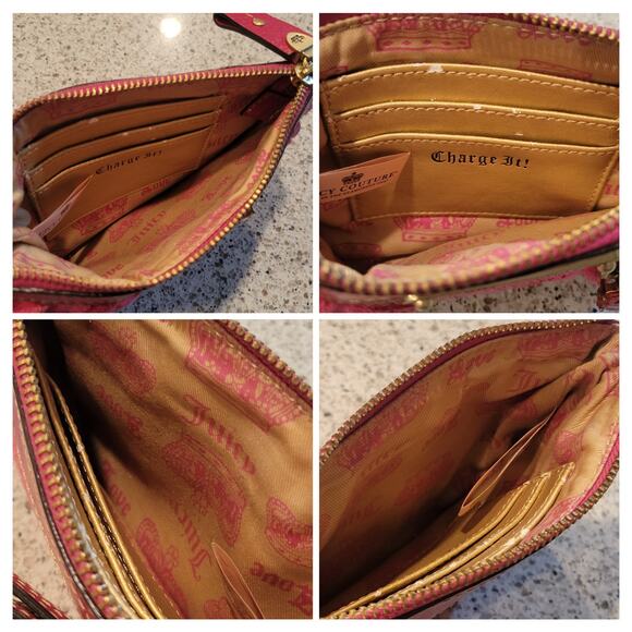 Juicy Couture Pink Velour Leather 09 Charge It! Chain Charm Y2K Wristlet Clutch - Picture 8 of 13